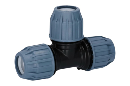 PP T-Stück - PP Klemmverbinder mit blauer Überwurfmutter